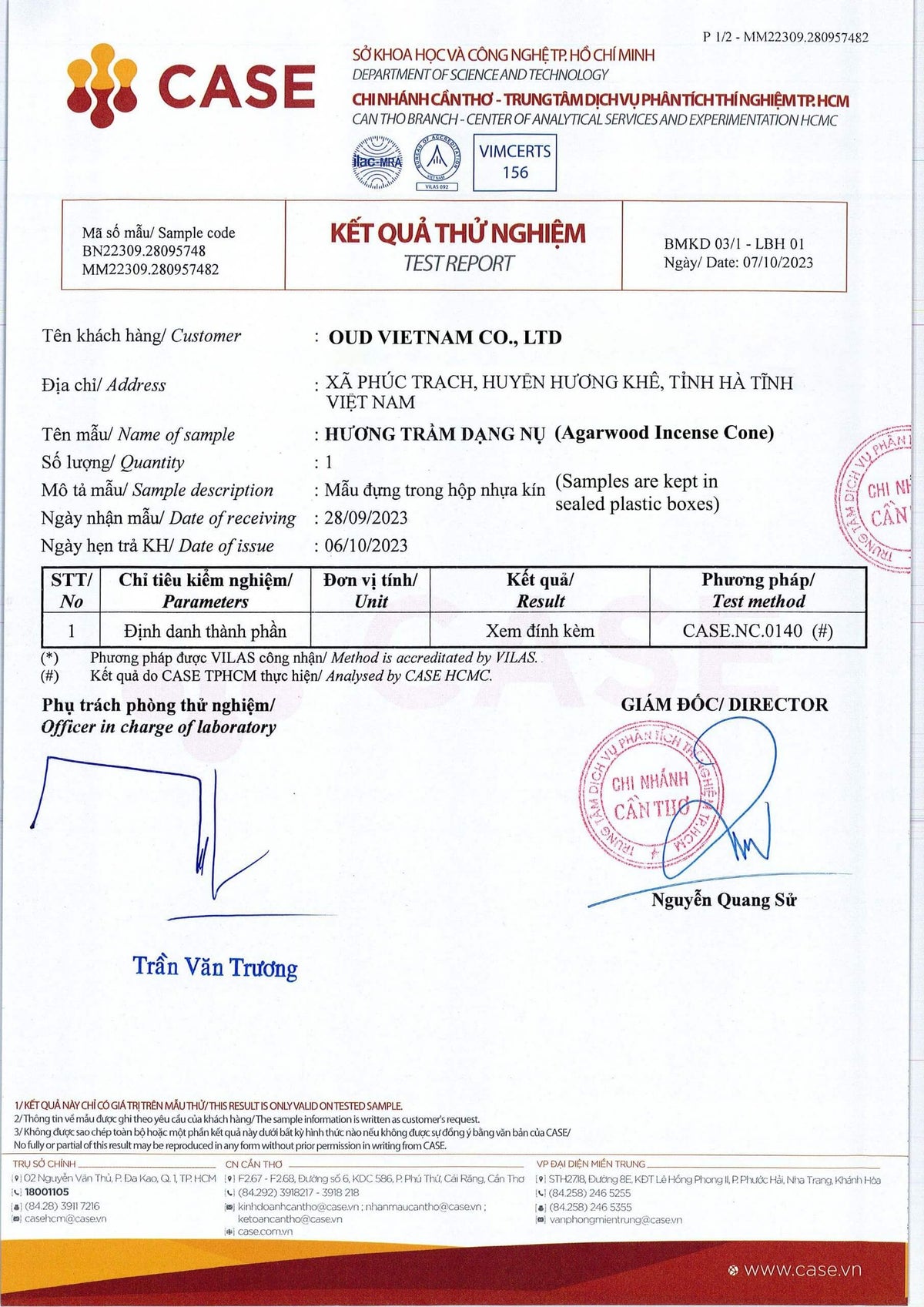 Standard basis and test reports of Agarwood Vietnam Agarwood Products