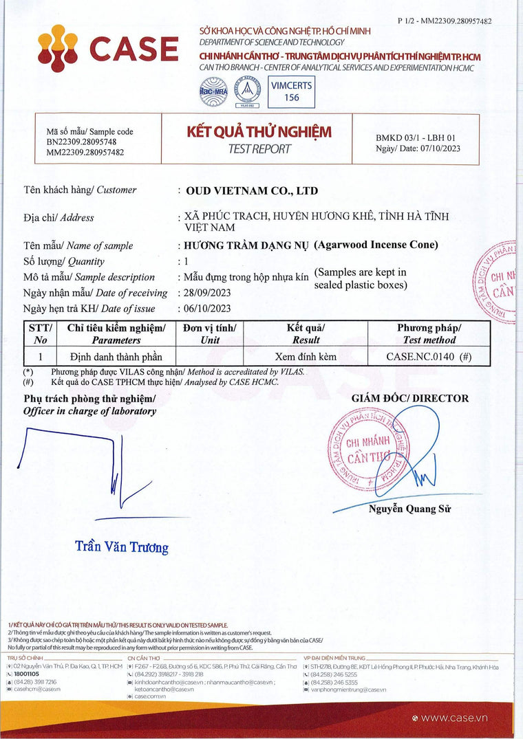 Standard basis and test reports of Agarwood Vietnam Agarwood Products